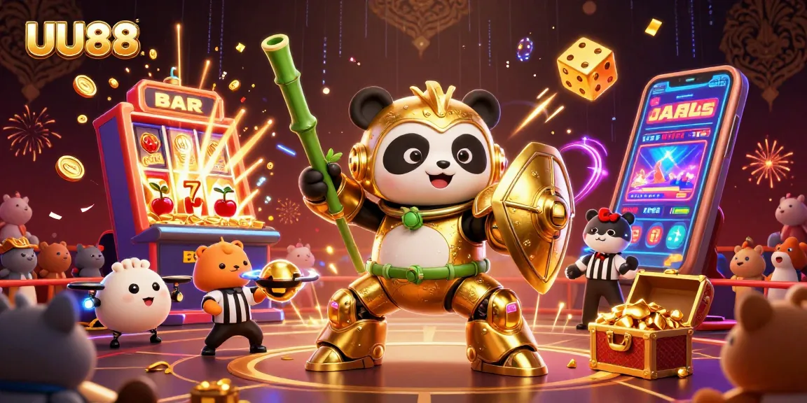 Engage with UU88's thrilling jackpot action in a vibrant 3D casino-themed illustration.