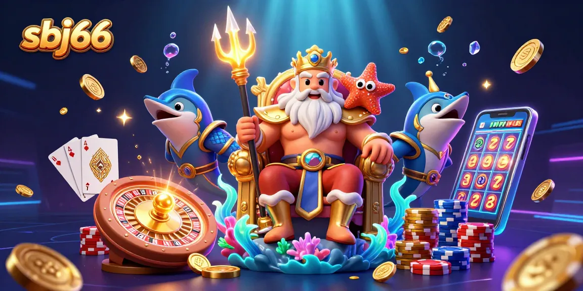 Win big with sbj66 at this vibrant online casino digital illustration.