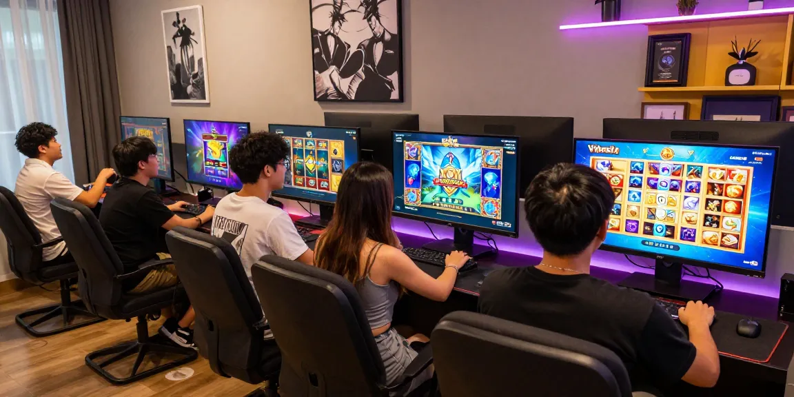 Engaging scene of players enjoying deposit tanpa minimal slot games in a vibrant online gaming setting.