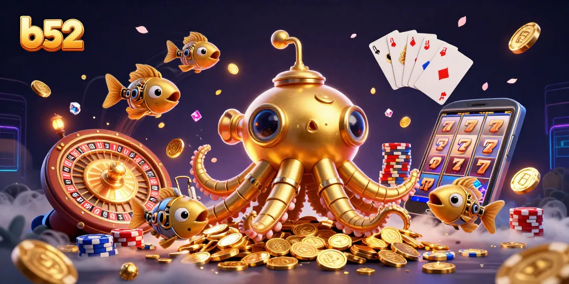 Experience the thrill of b52 with a vibrant, animated casino scene filled with golden coins and exciting game elements.