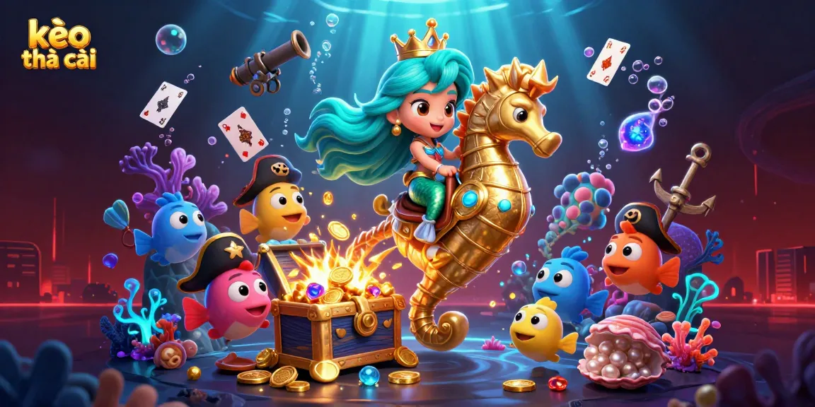 Engage with kèo nhà cái through an immersive casino-themed underwater scene featuring vibrant characters and dynamic gambling elements.