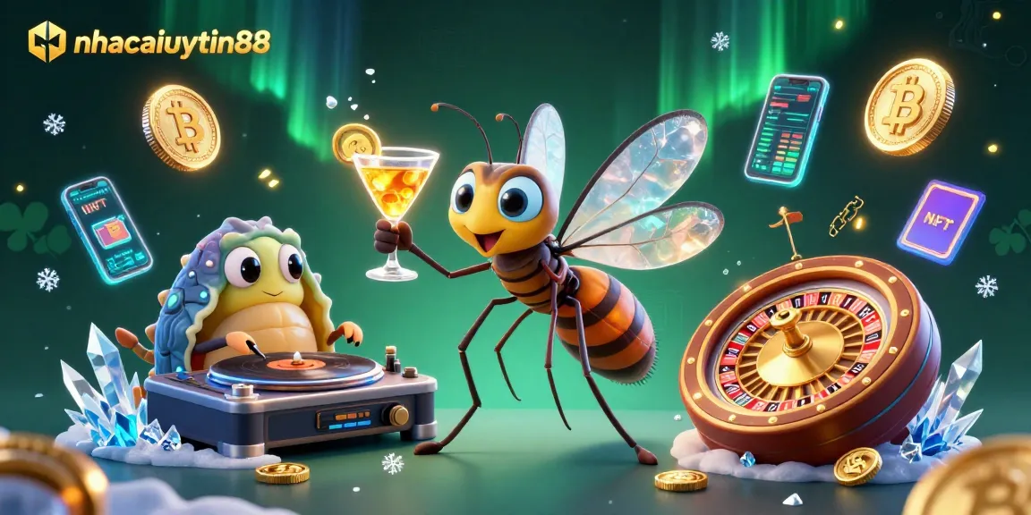 Experience excitement at nhacaiuytin88 with vibrant casino mascots and crypto elements around!