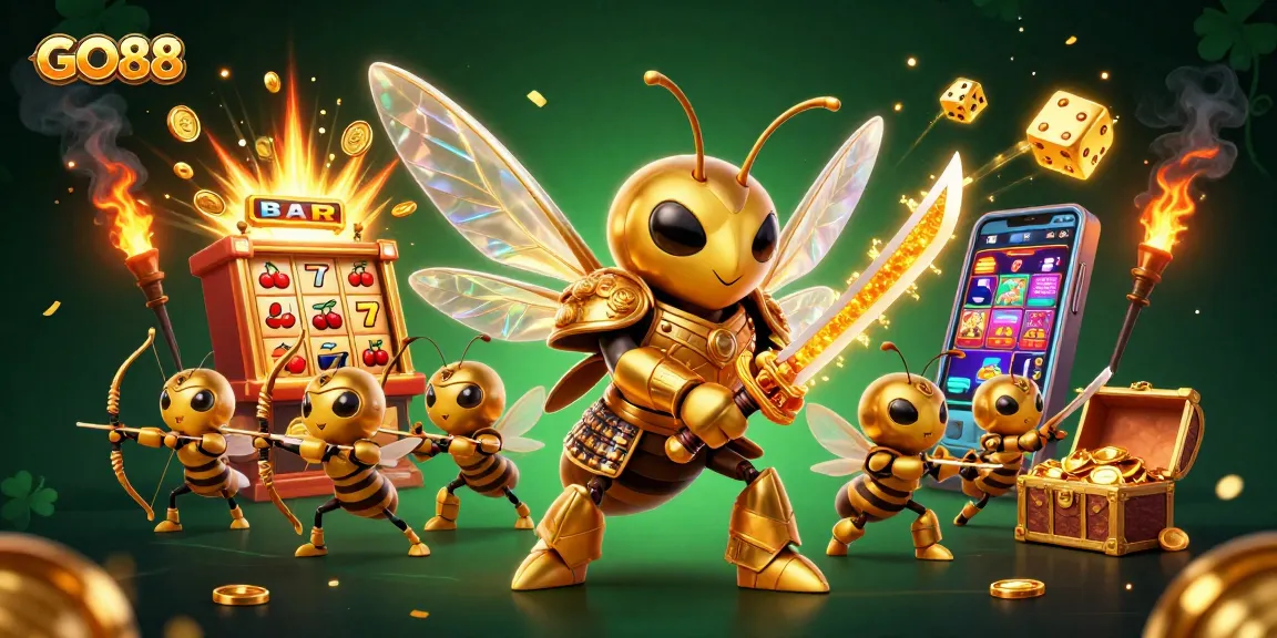 Experience GO88 with dynamic slot machines, epic characters, and vivid casino elements in a thrilling 3D scene.