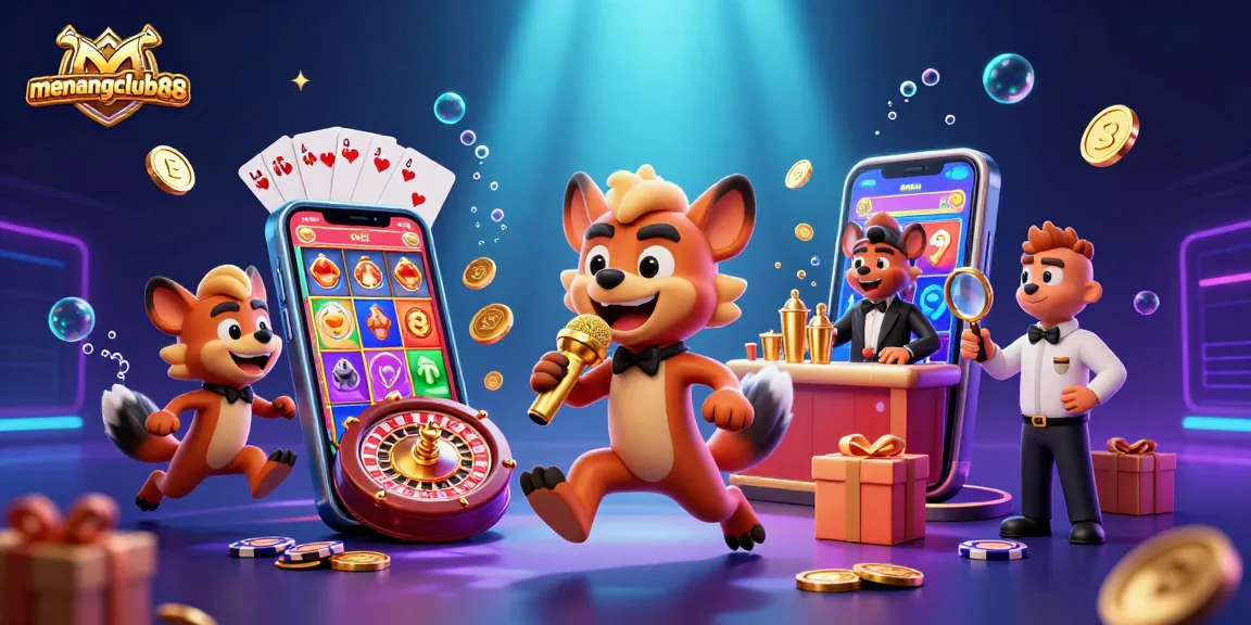 Experience the fun at menangclub88 with lively hyenas in a vibrant casino scene.